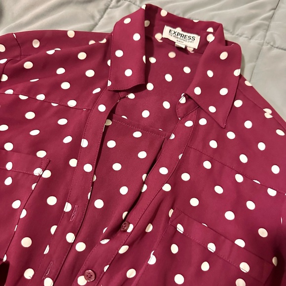Express Burgundy Polka Dot Portofino Shirt - Picture 3 of 9